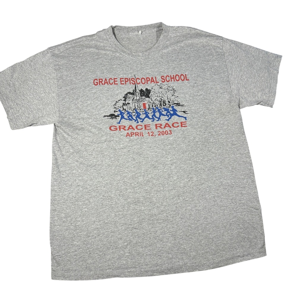 Vintage 2003 Grace Episcopal School Grace Race T-Shirt Gray Mens Large XL